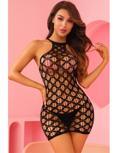 Mini robe sexy en résille noire ajourée - J Lingerie