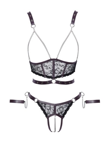 Ensemble ouvert 3 pièces noires - Cotelli Bondage 