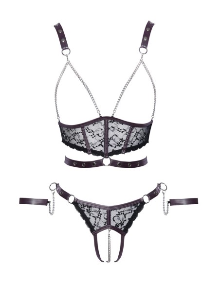 Ensemble ouvert 3 pièces noires - Cotelli Bondage 