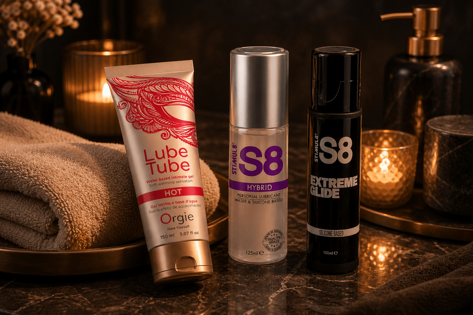 Comparatif lubrifiants intimes eau silicone hybride différents flacons